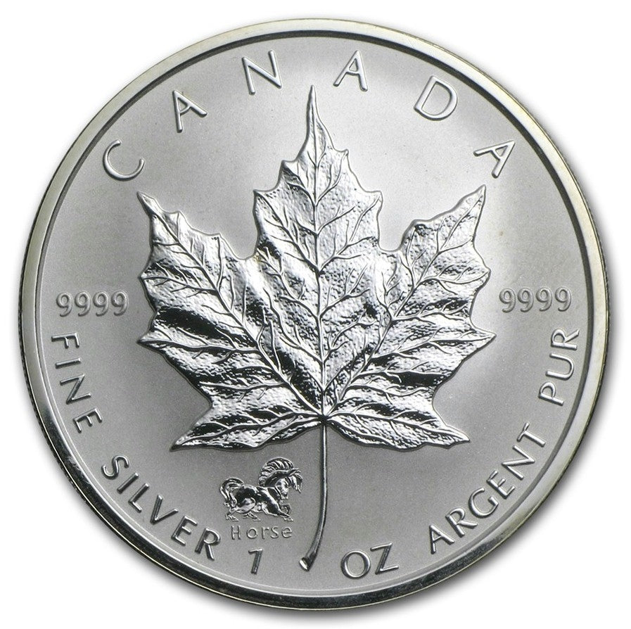 2002 Canada $5 Horse Privy 1oz. Silver Maple Leaf (No Tax) Lightly toned