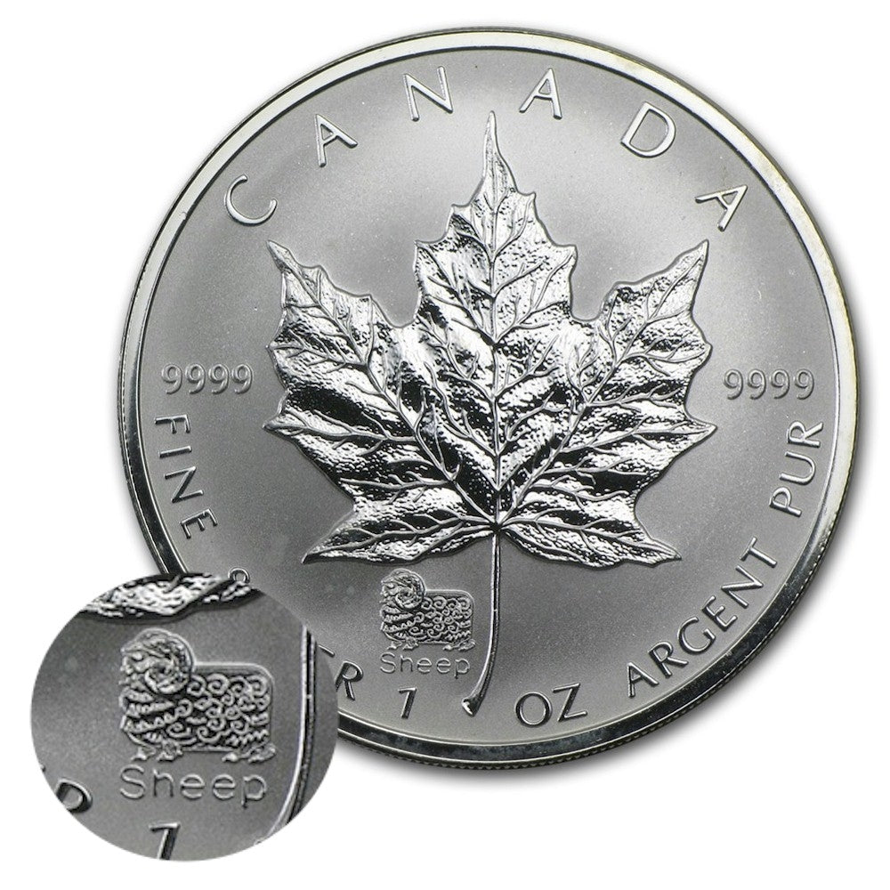 SALE! 2003 Canada $5 Sheep Privy 1oz Silver Maple Leaf (TAX Exempt) Lightly Toned