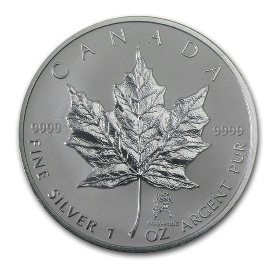 2004 Canada Aquarius Privy 1oz. Silver Maple Leaf (TAX Exempt) Lightly toned