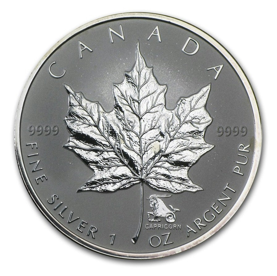 2004 Canada Capricorn Privy Mark 1oz. Silver Maple Leaf (TAX Exempt) - Toned