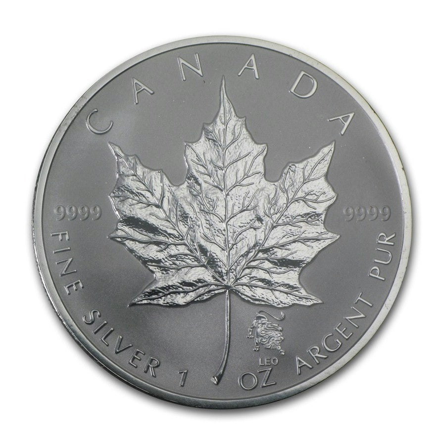 2004 Canada Leo Privy $5 Mark 1oz. Silver Maple Leaf (TAX Exempt) Lightly Toned