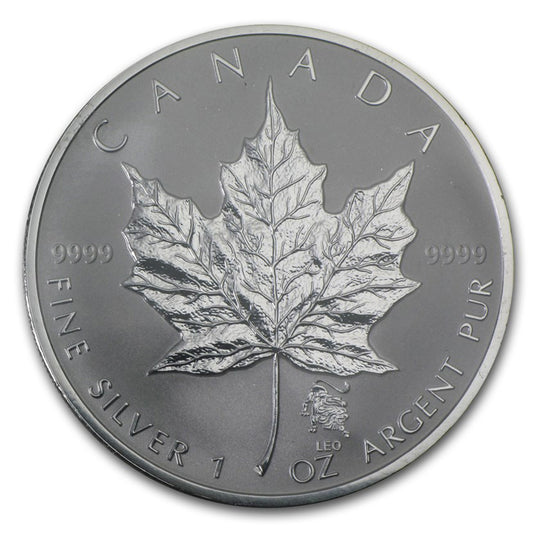 SALE! 2004 Canada $5 Leo Privy 1oz. Silver Maple Leaf (TAX Exempt) Lightly Toned