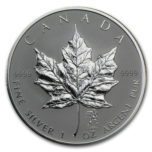 SALE! 2004 Canada $5 Libra Privy 1oz Silver Maple Leaf (No Tax) May be lightly toned