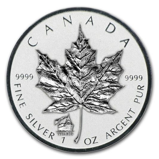 SALE! 2012 Canada $5 Titanic Privy 1oz Fine Silver Maple Leaf (No Tax) May be lightly Toned