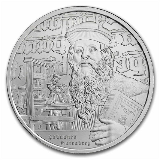 2024 Niue $2 Icons of Inspiration: Johannes Gutenberg 1oz .999 Silver Coin (No Tax)