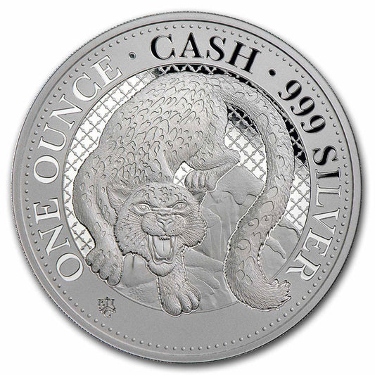 2024 Saint Helena 1-Pound Cash Series: Snow Leopard 1oz .999 Silver Coin (No Tax)