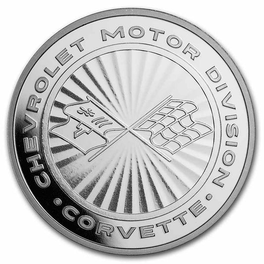 Corvette Logo w Radial Emblem Flags 1oz  .999 Silver Round (No Tax)