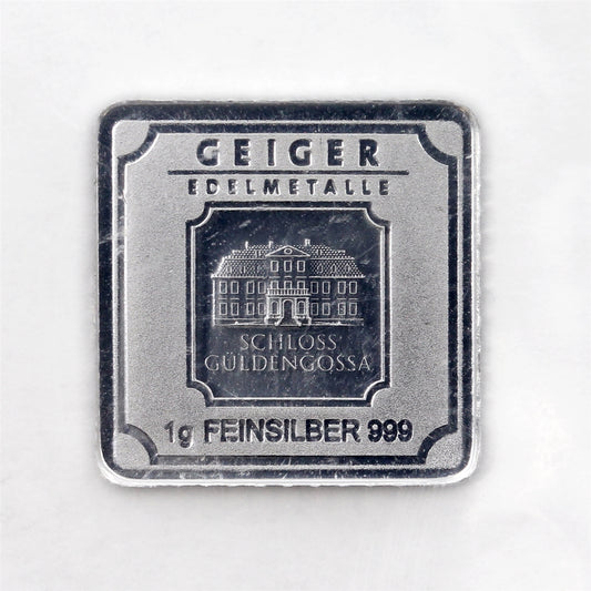 Geiger Edelmetalle 1g .999 Fine Silver Square Bar (No Tax)