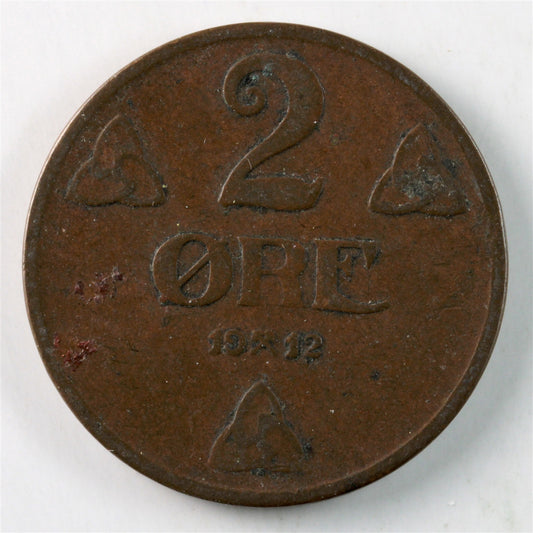 Norway 1912 2 Ore VF-EF (VF-30) $