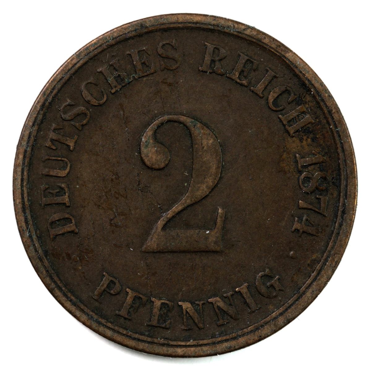 German Empire 1874G 2 Pfennig EF-AU (EF-45) $