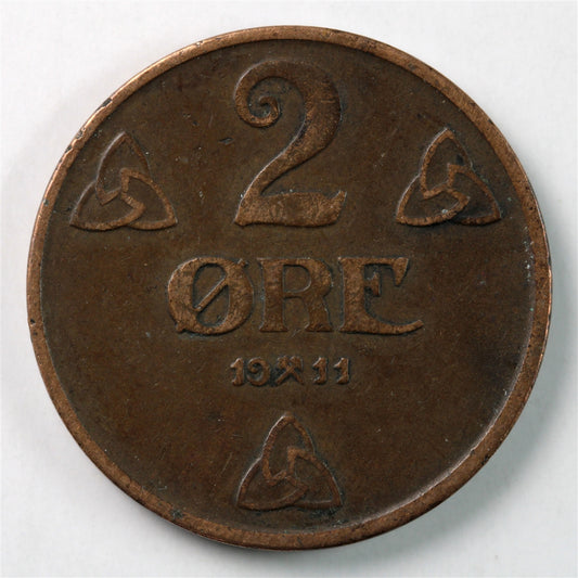 Norway 1911 2 Ore VF-EF (VF-30) $