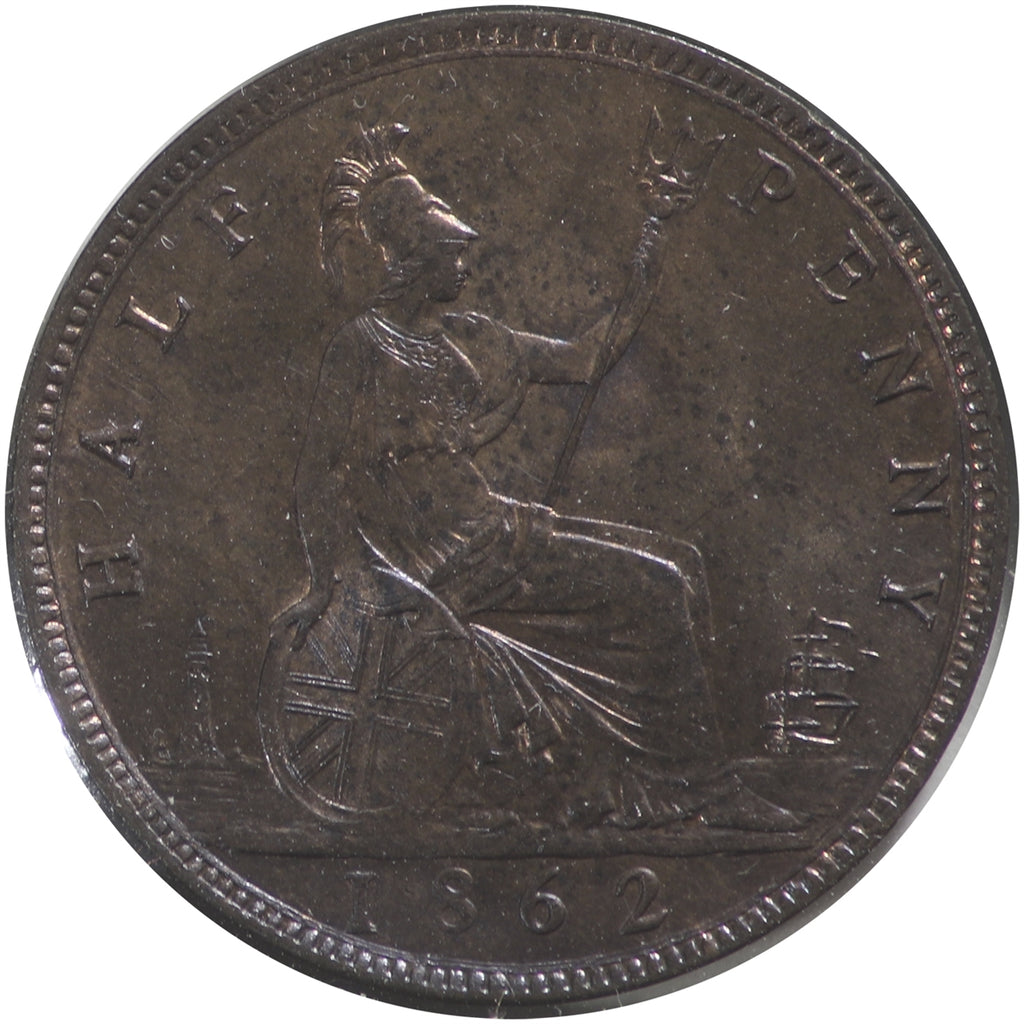 Great Britain 1862 1/2 Penny Brilliant Uncirculated (MS-63) Lustrous R & B $