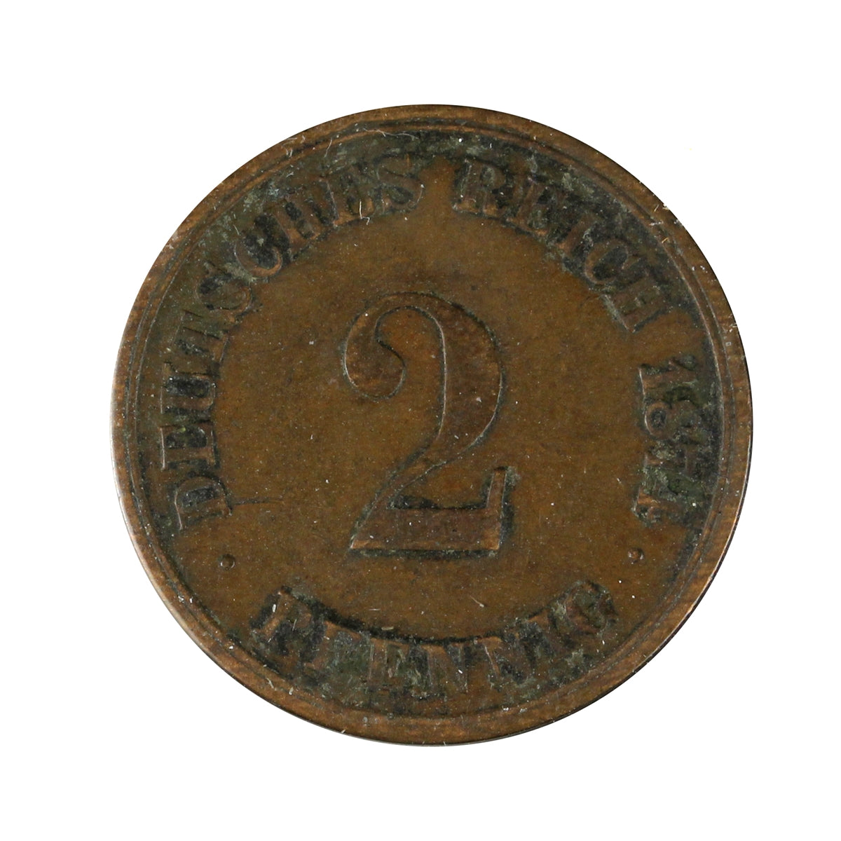 German Empire 1874C 2 Pfennig Extra Fine (EF-40)