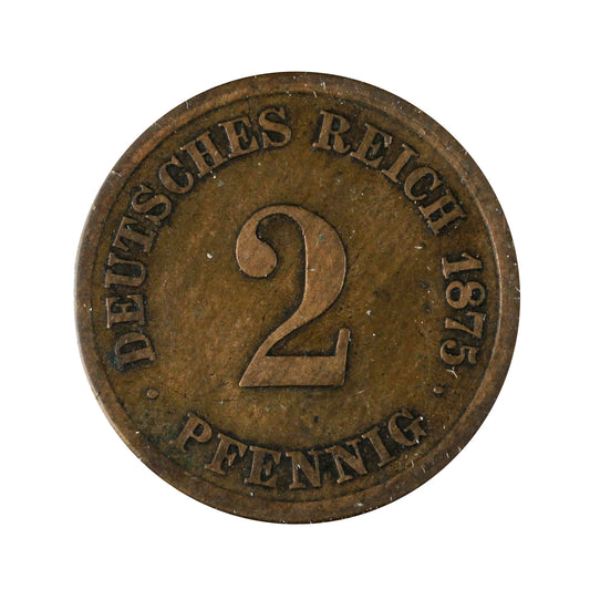 German Empire 1875D 2 Pfennig VF-EF (VF-30)