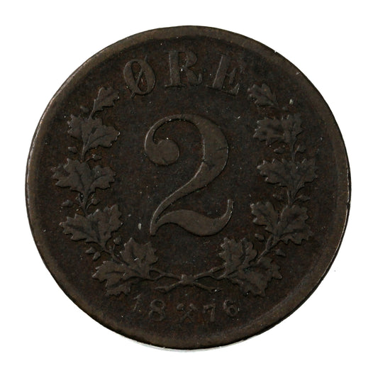 Norway 1876 2 Ore Extra Fine (EF-40)