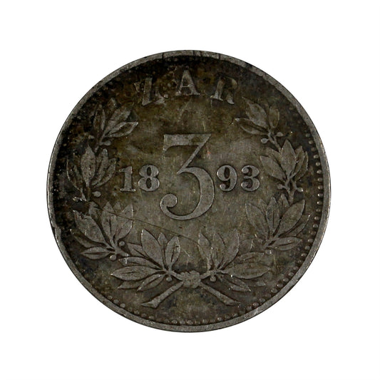 South Africa 1893 3 Pence Very Fine (VF-20)