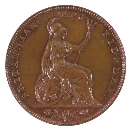 Great Britain 1838 Raised WW Farthing UNC+ (MS-62) $