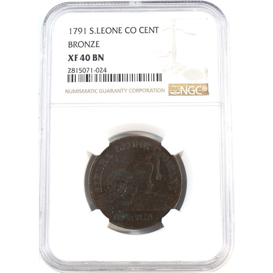 Sierra Leone Co. 1791 Cent Bronze NGC Certified XF40 BN