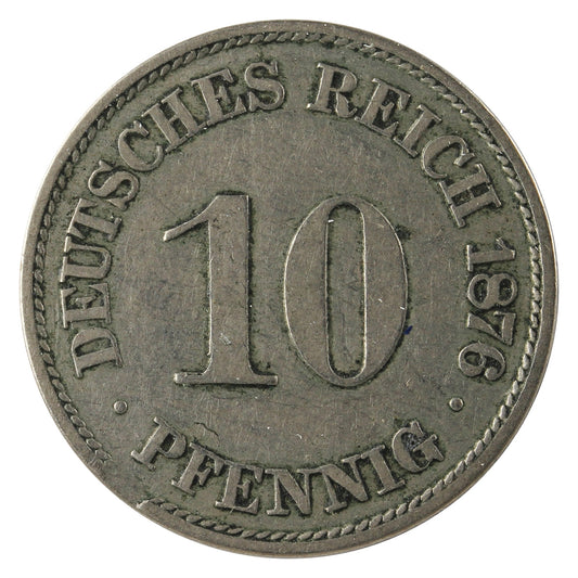 German Empire 1876A 10 Pfennig Extra Fine (EF-40)