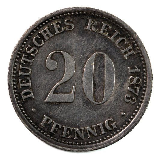 German Empire 1873D 20 Pfennig Almost Uncirculated (AU-50) $