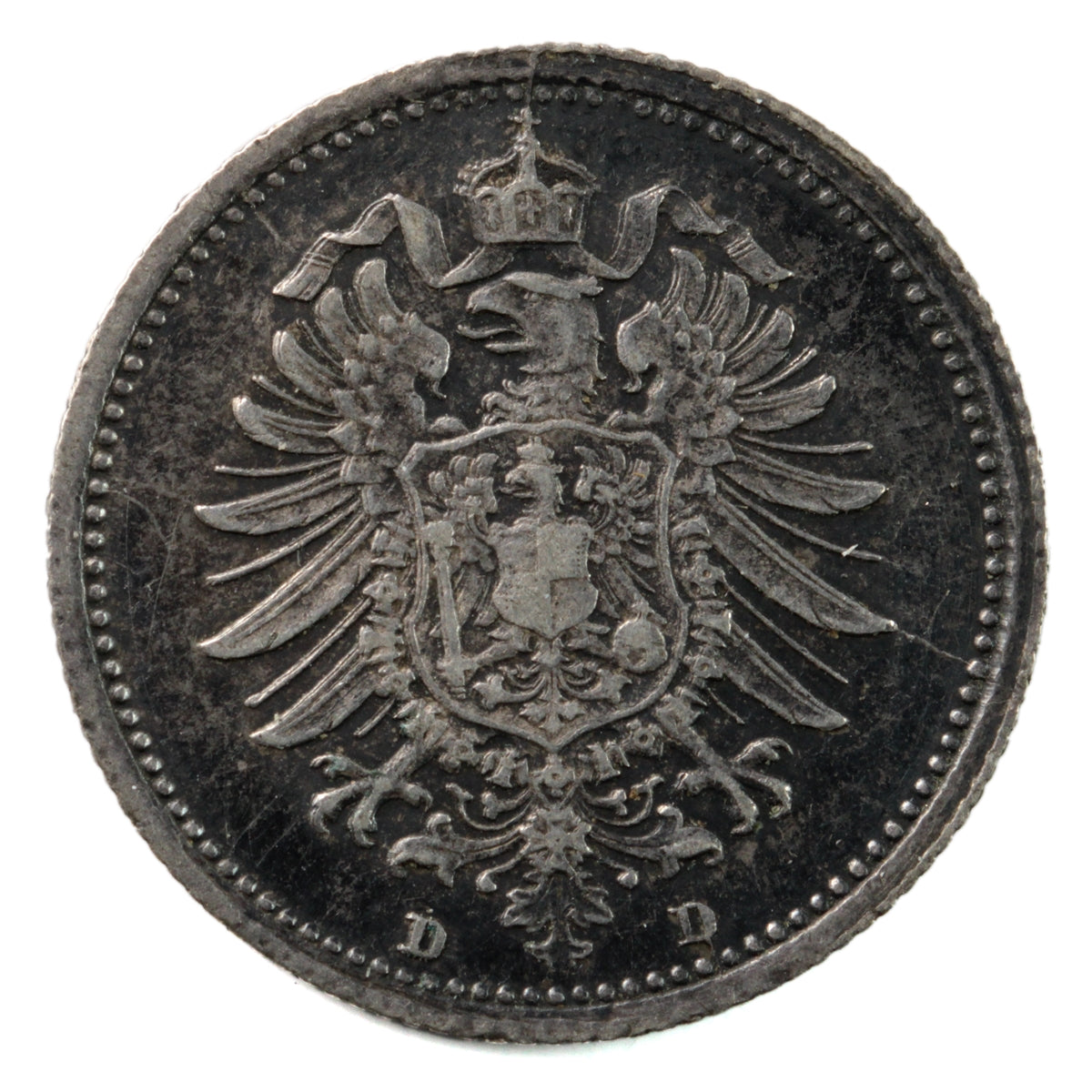 German Empire 1873D 20 Pfennig Almost Uncirculated (AU-50) $