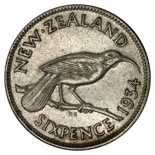 New Zealand 1934 6 Pence VF-EF (VF-30)