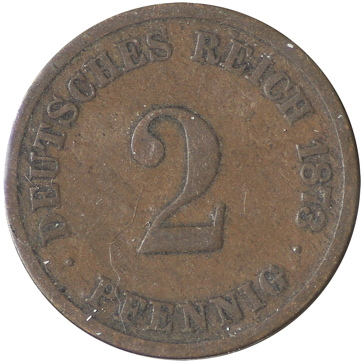 German Empire 1873C 2 Pfennig F-VF (F-15)