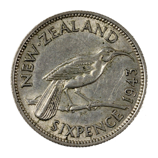 New Zealand 1943 6 Pence Extra Fine (EF-40)