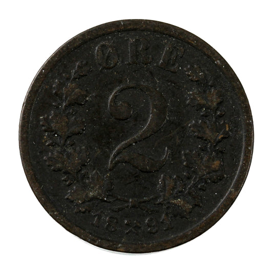 Norway 1891 2 Ore Extra Fine (EF-40)