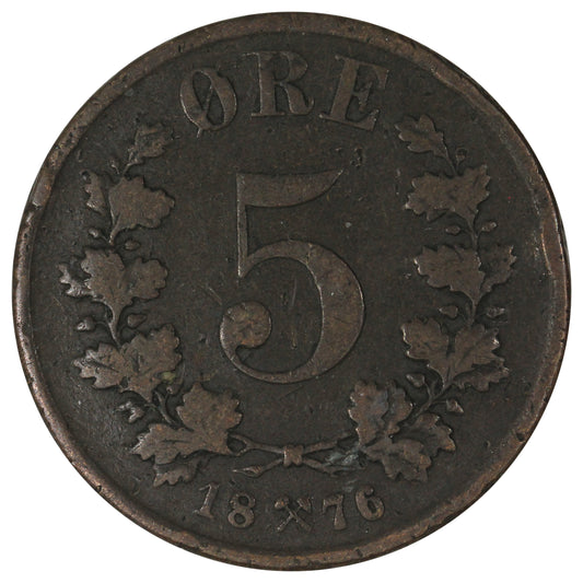 Norway 1876 5 Ore Very Fine (VF-20)