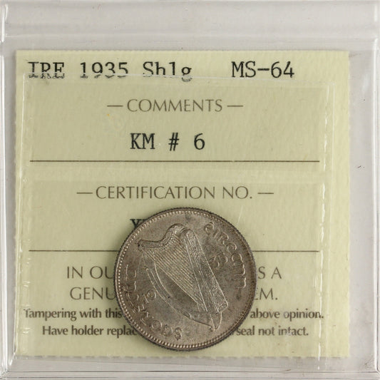 Ireland 1935 Shilling ICCS Certified MS-64 KM #6