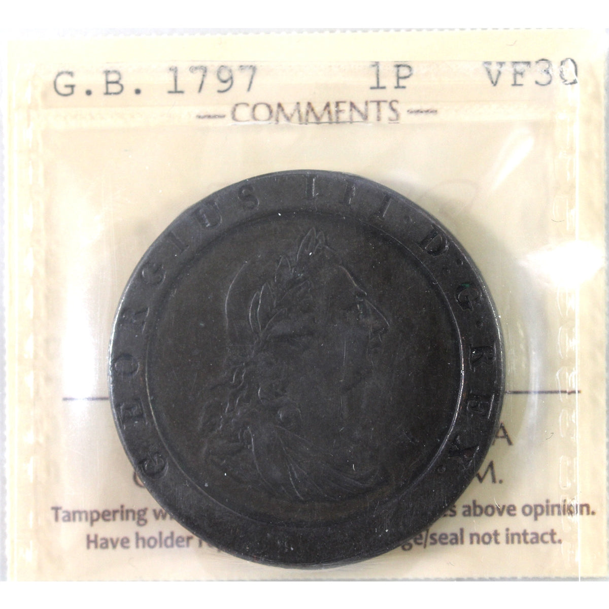 Great Britain 1797 1P ICCS Certified VF-30