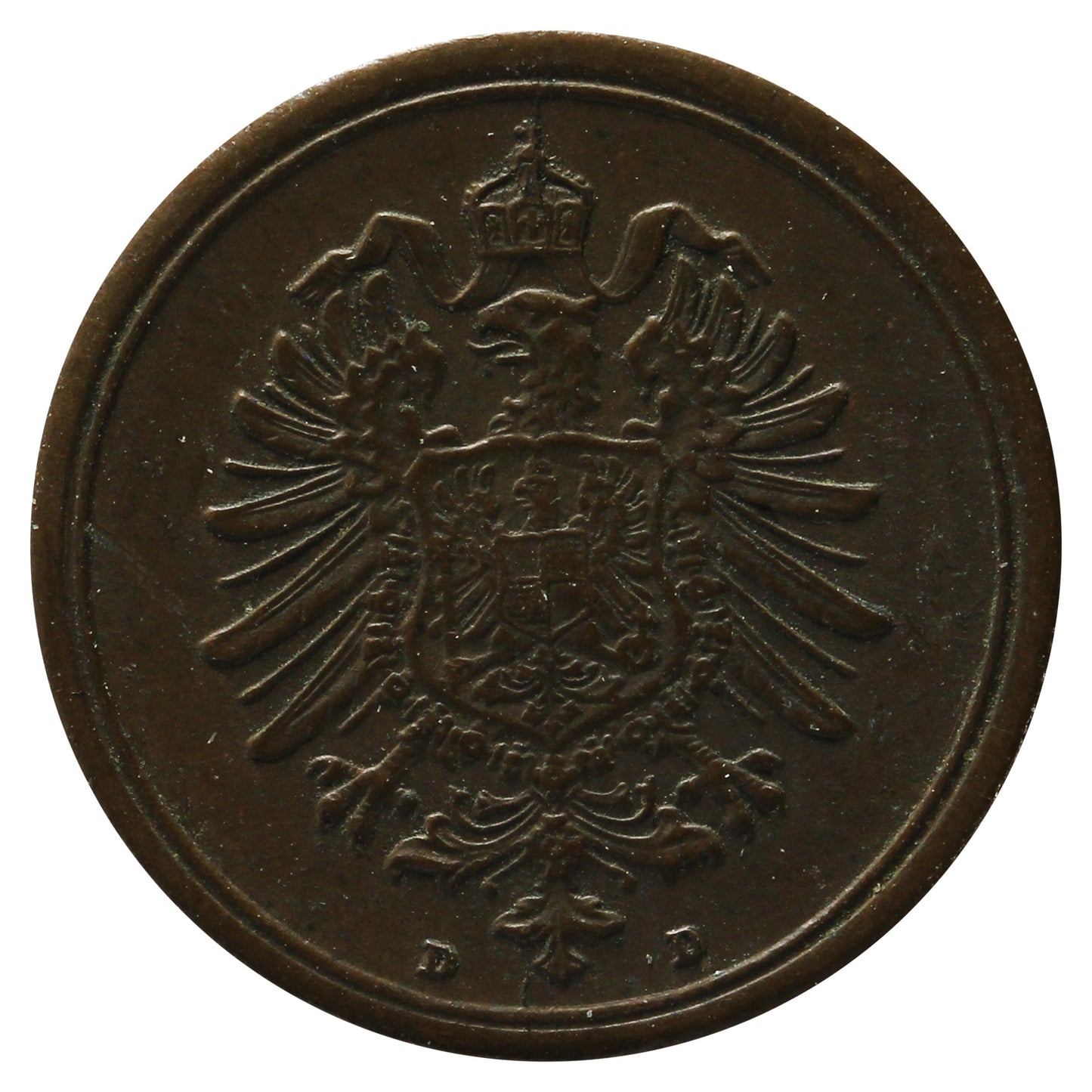 German Empire 1876D Pfennig Almost Uncirculated (AU-50)