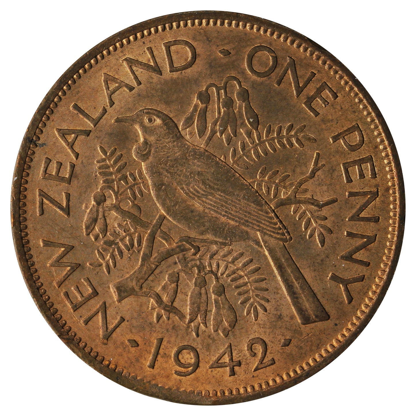 New Zealand 1942 Penny AU-UNC (AU-55)