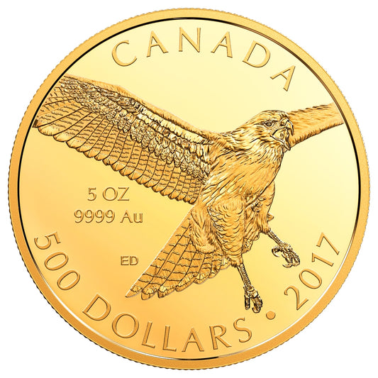 2017 Canada $500 Red Tailed Hawk 5oz. Pure Gold (No Tax)