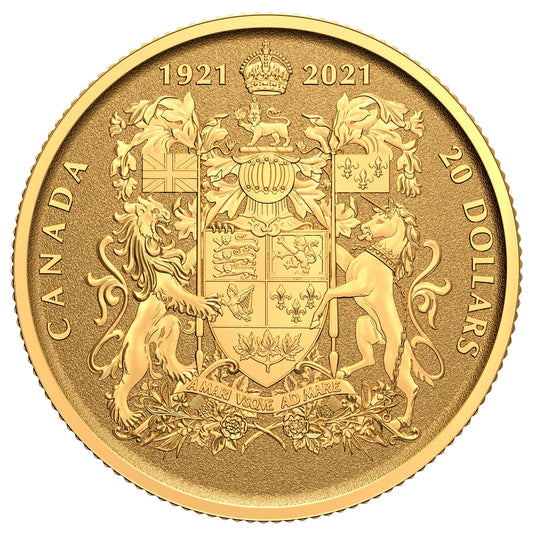 2021 Canada $20 100th Anniversary of Canada's Coat of Arms Pure Gold Coin (No Tax)