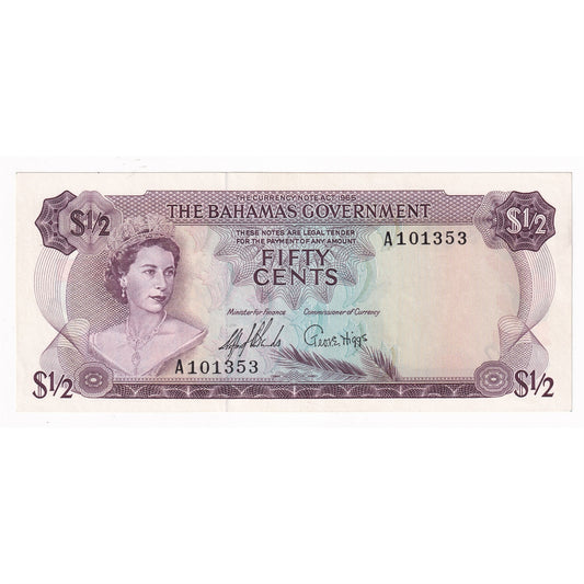 Bahamas 1965 1/2 Dollar Note, Pick #17a, AU