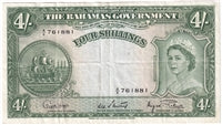 Bahamas 1953 4 Shilling Note, Pick #13d, VF-EF