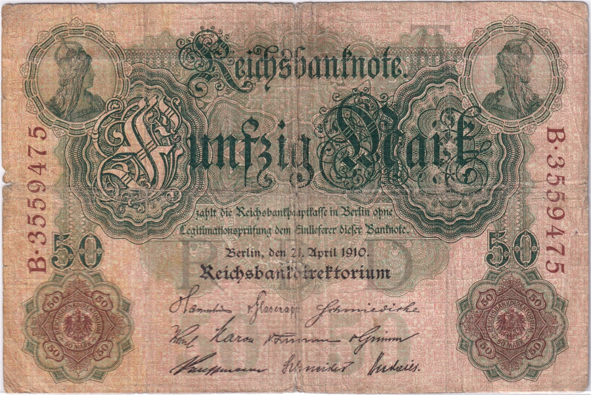 Germany 1910 50 Mark Note, Pick #41, VG (damaged) (L)