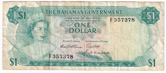 Bahamas 1965 1 Dollar Note, Pick #18b, 3 Signatures, VF