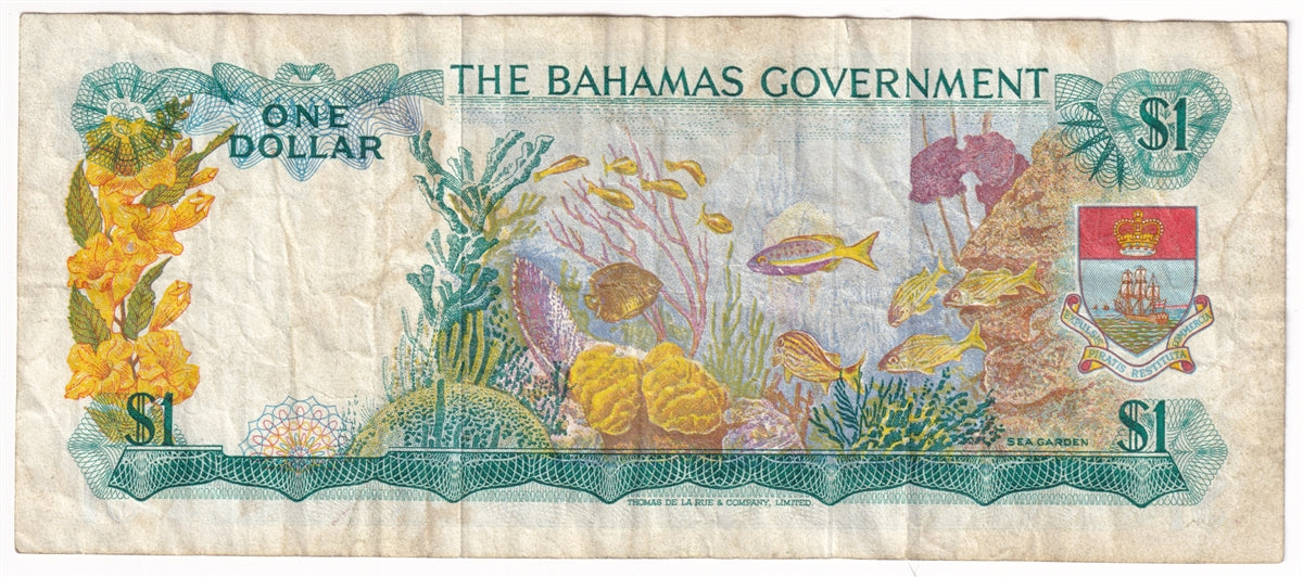 Bahamas 1965 1 Dollar Note, Pick #18b, 3 Signatures, VF