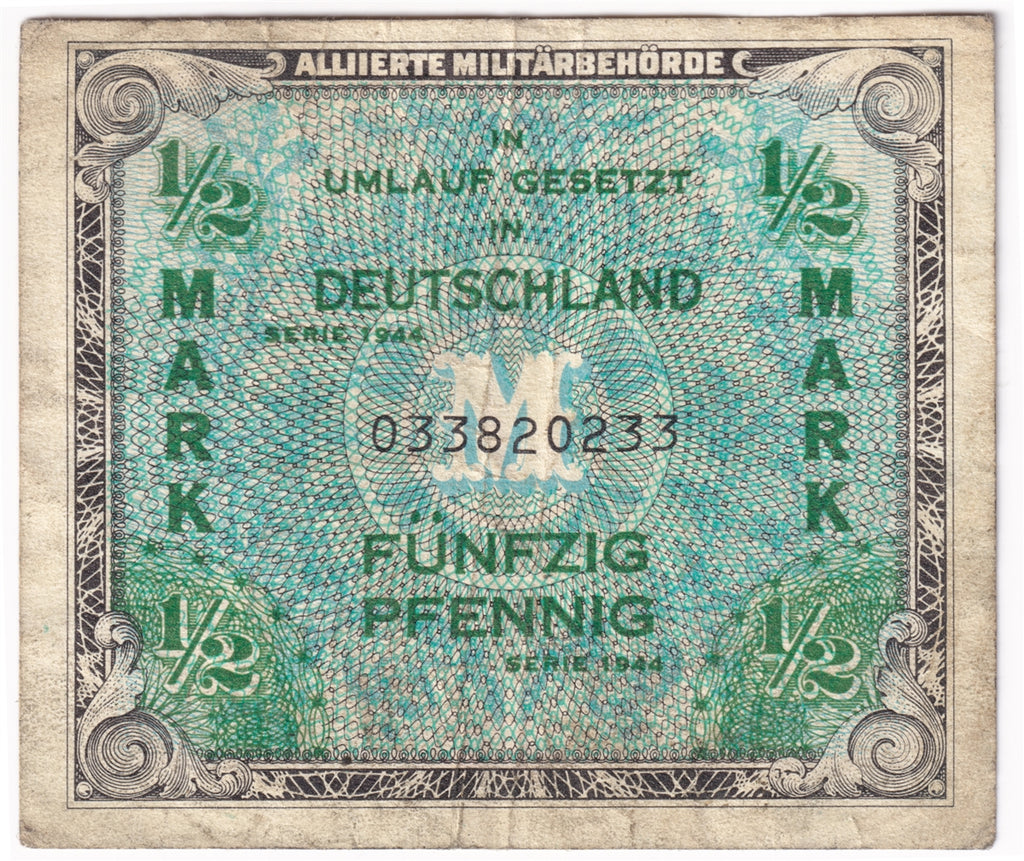 Germany 1944 1/2 Mark Note, Pick #191a, F-VF