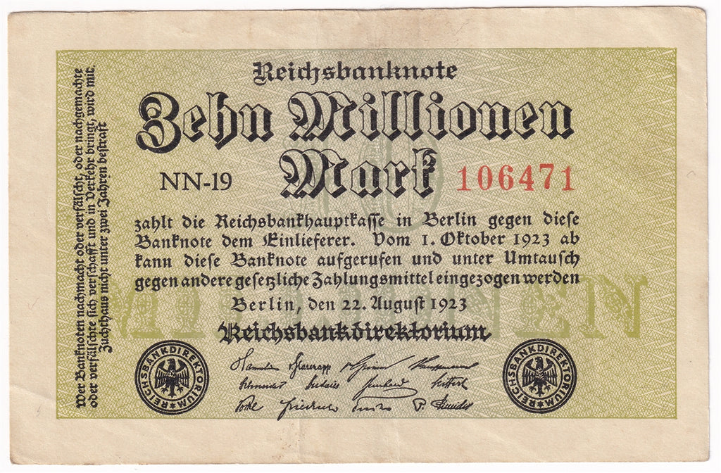 Germany 1923 10 Million Note, Pick #106a, EF