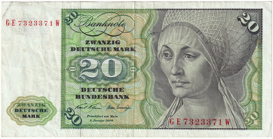 Germany 1970 20 Deutsche Mark Note, Pick #32a, VF