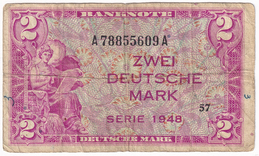 Germany 1948 2 Deutsche Mark Note, Pick #3a, VG-F (writing)