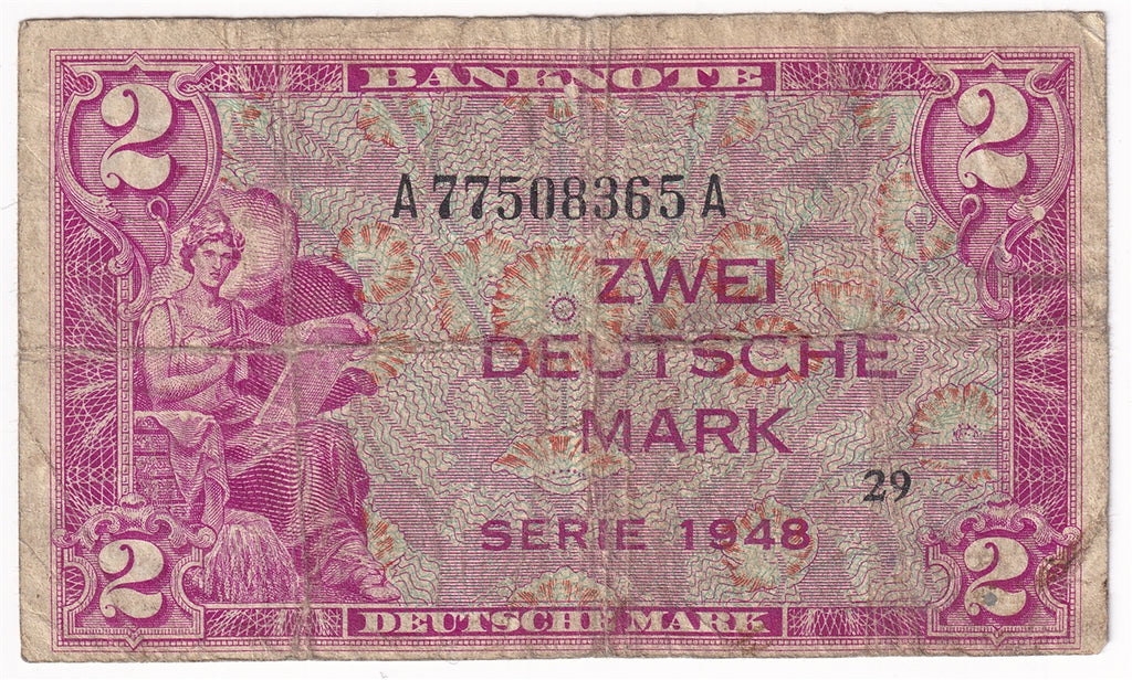 Germany 1948 2 Deutsche Mark Note, Pick #3a, VG (holes)