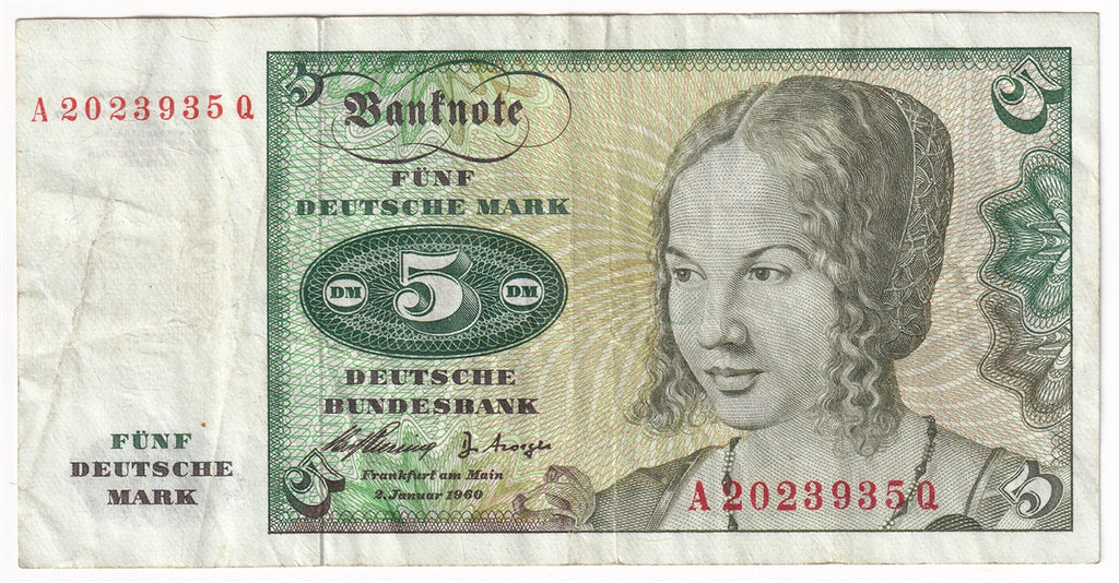 Germany 1960 5 Deutsche Mark Note, Pick #18a, VF