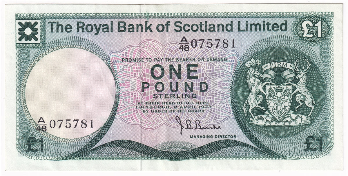 Scotland 1973 Royal Bank of Scotland 1 Pound Note, SC815, EF