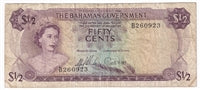 Bahamas 1965 1/2 Dollar Note, Pick #17a, F