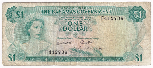 Bahamas 1965 1 Dollar Note, Pick #18b 3 Signatures, F-VF